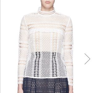 Self Portrait Crochet Lace Panel Long Sleeve Blouse